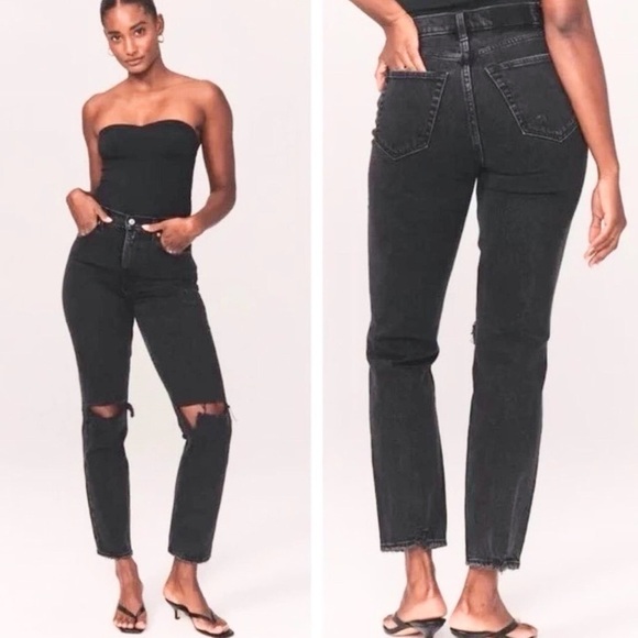 Abercrombie 4 Short (27S) Ankle Straight High Rise Curve Love Womens Black Jeans - Picture 1 of 10